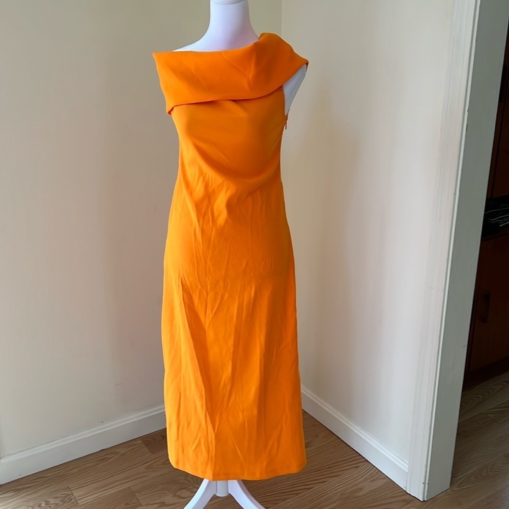 New! Zara medium orange asymmetrical neck long bandeau dress.